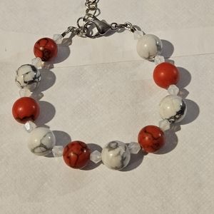 Marbled Beads Red And White Bracelet